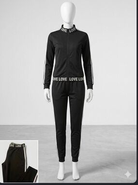 LOVE-Waist Black Track Pants with White Side Stripes